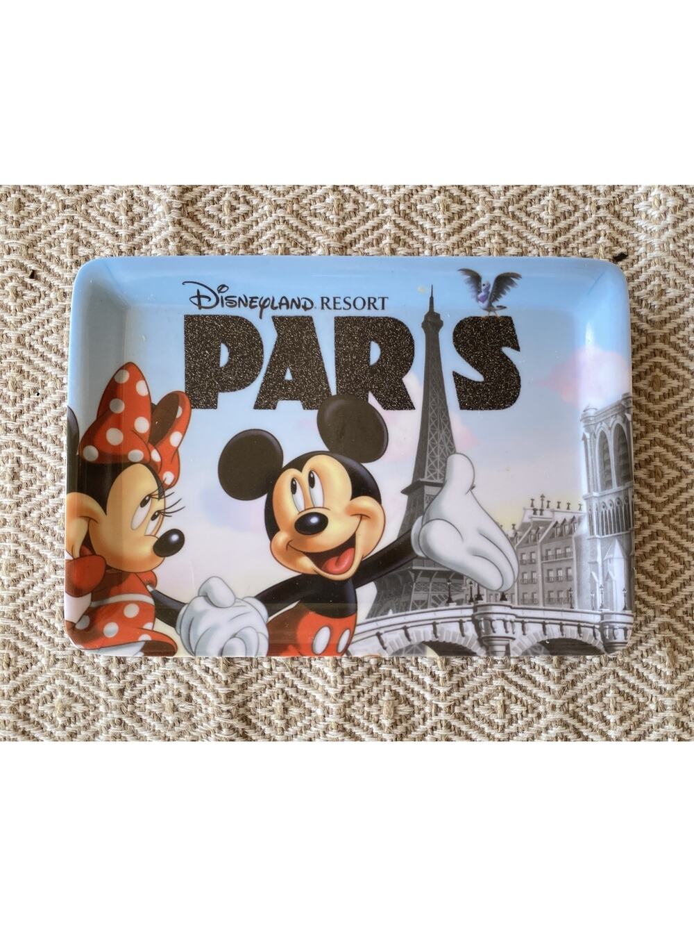 Disneyland Paris Mickey Minnie Eiffel Tower Trinket Tray Small 3x6”Melamine Dish